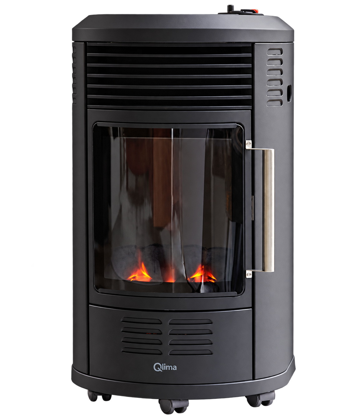 Stufa a gas da interno Qlima GH 8034 nera con fiamma visibile