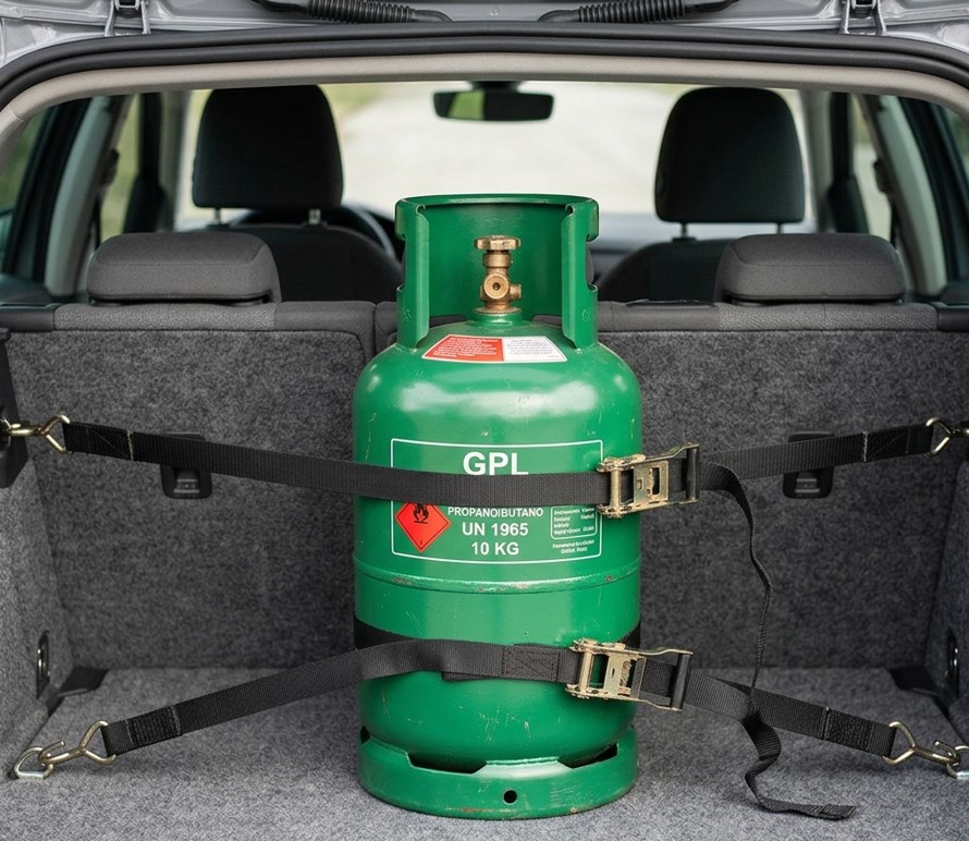 come trasportare una bombola di gas in auto in verticale nel bagagliaio